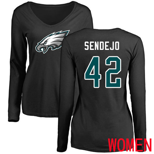 Women NFL Philadelphia Eagles #42 Andrew Sendejo Black Name and Number Logo Slim Fit Long Sleeve